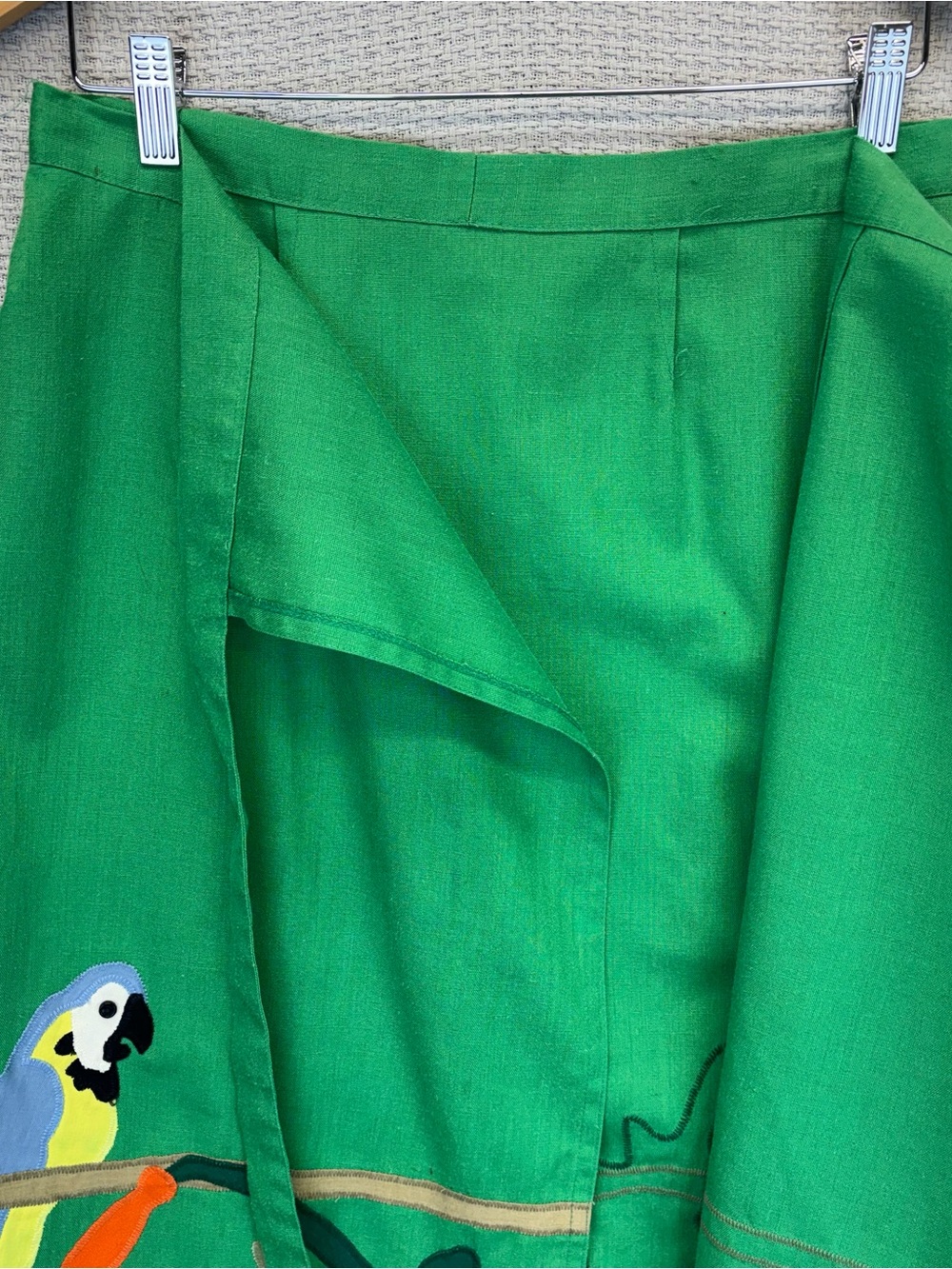 A Pretty Penny Green Handmade Patchwork Tropical Birds Wrap Skirt S Cottagecore - Picture 8 of 13